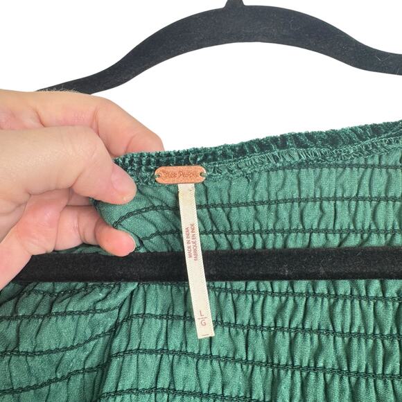 Free People Farrier A-Line Smocked Velvet Mini Dress Green Large Christmas Photo - Picture 4 of 16